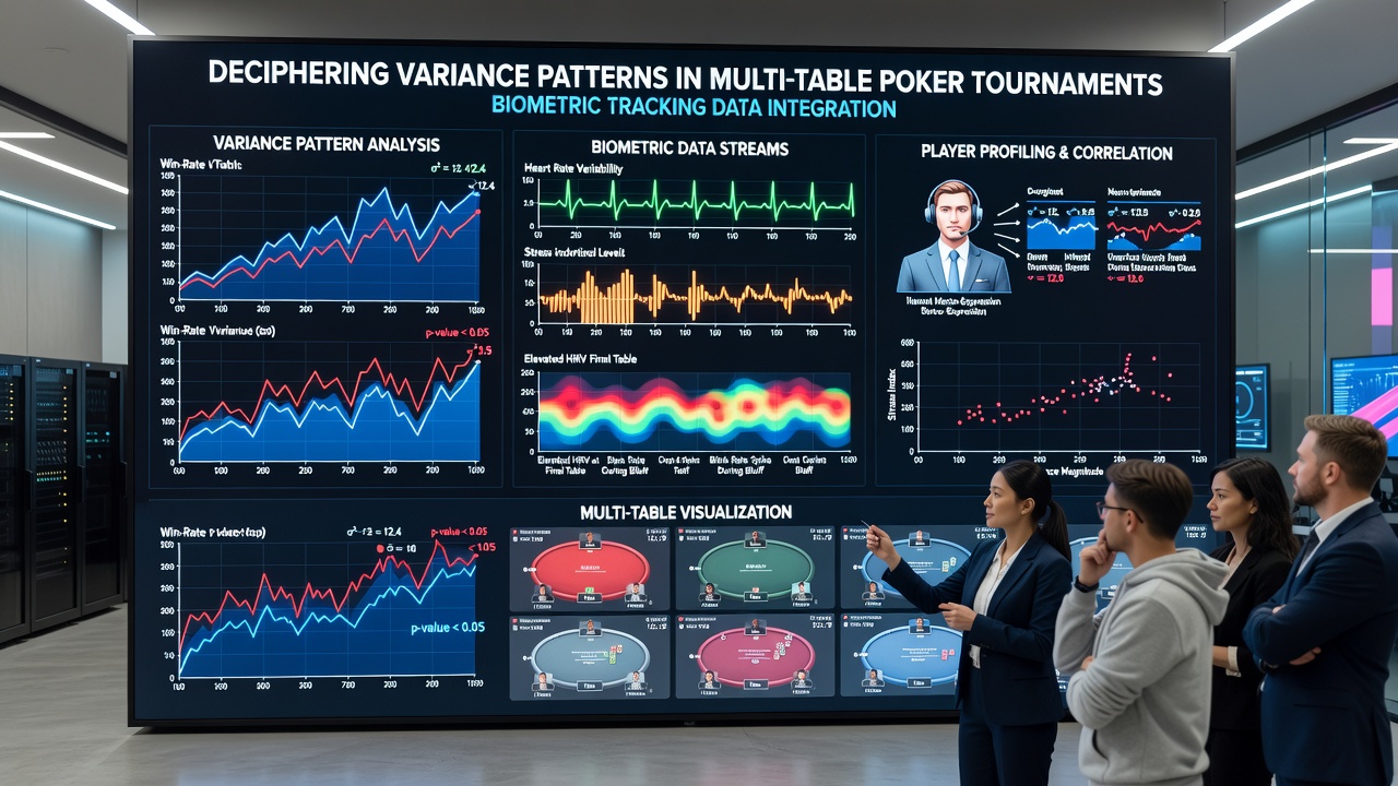 Detailed biometric graphs displaying heart rate and skin conductance fluctuations overlaid on poker hand outcome timelines