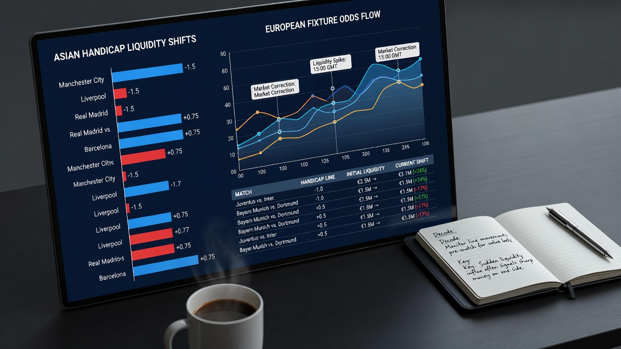 Traders monitoring real-time liquidity shifts on multiple Asian handicap soccer lines