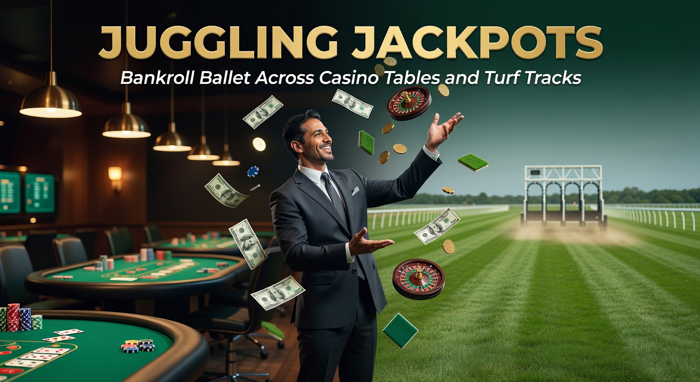 A dynamic scene showing poker chips stacked beside a horse racing betting slip, symbolizing bankroll management across casino and track betting