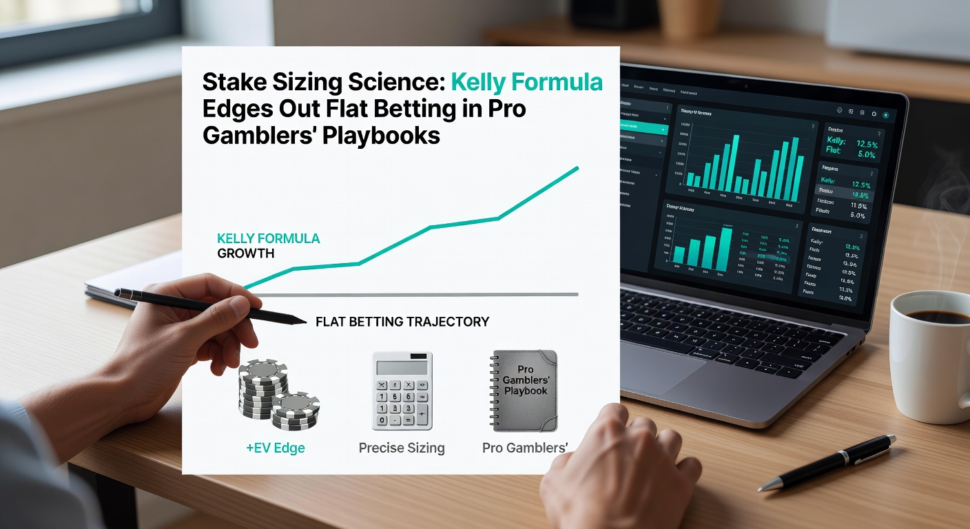 Graph comparing Kelly Criterion growth curves against flat betting over multiple bets, showing exponential bankroll expansion for Kelly